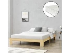 Cama de Casal + Colchão [EN.CASA] (204 x 144 x 30 cm - Madeira de Pinho - Castanho)