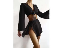 Conjunto de Quatro Peças de Maiô Biquíni Feminino Cor Sólida (S)