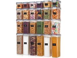 Recipientes Herméticos para Armazenamento de Alimentos com Tampas 24 Unidades de Plástico para Organização de Cozinha e Despensa para Cereais Alimen