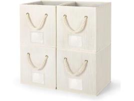 Caixa de Armazenamento Dobrável em Tecido de Bambu [Conjunto de 4] com Alça em Cordão de Algodão Cesta Dobrável para Armazenamento 27 X 27 X 28 Cm