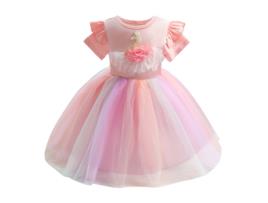 Vestido NNJXD Princesa Arcoíris Puro para Menina (120 cm - Rosa)