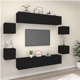 vidaXL Conjunto móveis de TV 8 pcs madeira processada preto