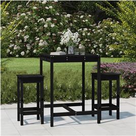 vidaXL 3 pcs conjunto de bar para jardim pinho maciço preto