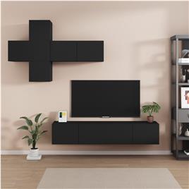 vidaXL Conjunto móveis de TV 7 pcs madeira processada preto