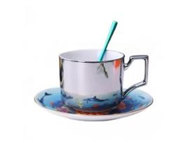 Caneca XGF Caneca de café cerâmica de padrão de folha de 520 ml