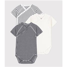 Petit Bateau Lote de 3 bodies cruzados, mangas curtas