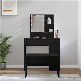 vidaXL Conjunto de toucador com luzes LED derivados de madeira preto