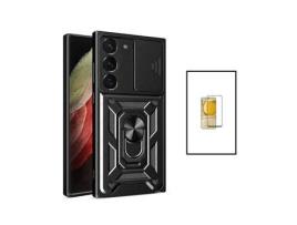 Kit Película de Vidro Temperado Gorilasglass + Capa de Proteção Militar Magnética Janela Deslizante para Samsung Galaxy S23 Plus GIFT4ME Preto