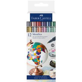 FABER-CASTELL Marcador Metálico Creative Studio, Ponta Bala de 1,5 mm, 12 Cores Sortidas