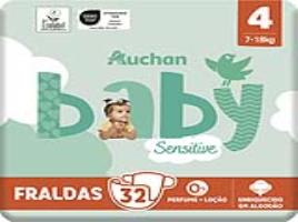 Fraldas Auchan Baby Sensitive Ecológicas Tamanho 4 7-18kg 32un