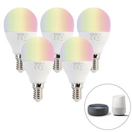 Set van 5 smart E14 RGBW LED lampen P45 mat 4,9W 470 lm 2200-4000K