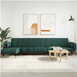 vidaXL Sofá-cama em forma de L 275x140x70 cm veludo verde-escuro