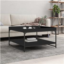 vidaXL Mesa de centro 80x80x45 cm derivados de madeira/ferro preto