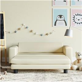 vidaXL Sofá infantil c/ apoio pés 100x50x30 cm couro artificial creme