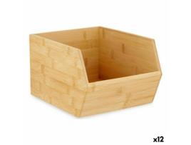 Caixa de Organização Empilhável Castanho Bambu 20,1 x 15,1 x 25 cm (12 Unidades)