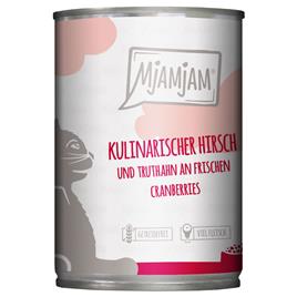 MjAMjAM 6 x 400 g comida húmida para gatos - Cervo e peru com mirtilos-vermelhos frescos