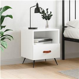 vidaXL Mesa de cabeceira derivados de madeira branco brilhante