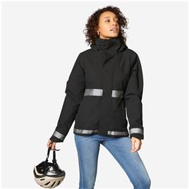 CASACO QUENTE IMPERMEÁVEL BICICLETA DE CIDADE MULHER VISIBILIDADE NOITE 540 PRETO