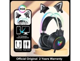 Onikuma K9 Pink Cat Ear Auscultadores com Rgb Led Light Flexível Mic Gaming Headset 7.1 Surround Computer Earphones para Pc Gamer