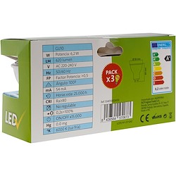 Pack 3 lâmpadas LED GU10 REFLETORA 6.2W 100º 620LM LUZ BRANCA