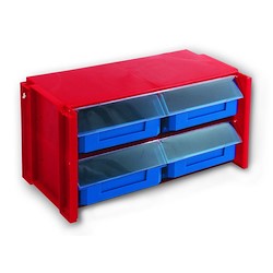 Módulo de plástico empilhável 4 DIVISÕES VERMELHO 19X36X17CM