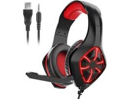 Auscultadores Pro Gaming For Noise Cancelling Over Ear With Mic With Led Lights Red