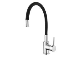 Torneira Cozinha K2O Flex 22X9,6X36,6 Cm Torneira Misturadora com Bica Giratória e Flexível e Arejador Embutido Preto e Cromado