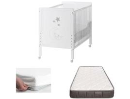 Berço Indi com colchão Morfeo, branco e madeira de faia + protector de colchão COOL · DREAMS