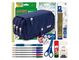 COLEPACK Milan Estojo Triple de 3 Fechos e Material Escolar Incluido Azul 1918