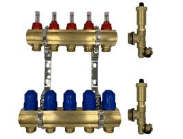 Conjunto Completo de Coletor de Aquecimento de Piso de Latão com 3 Circuitos e Manípulo