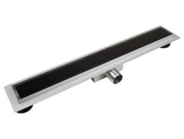 Painel de Dreno Linear para Chão de Casa de Banho em Vidro Temperado Preto de 1000 mm com Grelha