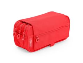 Estojo Escolar Triple Portatodo de Alta Capacidad com Tres Fechos Rojo Coral