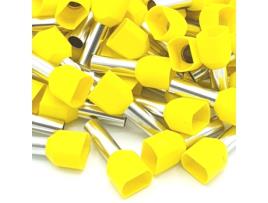 100 Unidades de Terminais de Extremidade de Cordão Duplo de 6mm Amarelo com Bota de Crimpagem Isolada