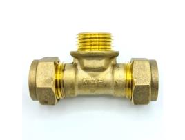 Tê Acoplador Macho G1/2 x 15 mm, Adaptador de Encaixe de Compressão de Latão, Conector Reta