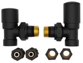 Conjunto de Válvulas de Regulação Lockshield em Latão com Acabamento Preto - Versão Angular - Conectores de Cobre Cu e PEX