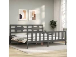  - Estrutura de Cama com Cabeceira 200X200 cm Madeira Maciça Cinza
