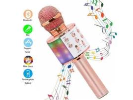 Microfone Sem Fio para Karaokê Microfone Portátil Bluetooth para Karaokê com Luzes Led Dançantes para Crianças/Adultos Cantando DOOSL