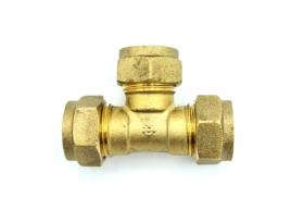 Tê Igual de 15 mm, Adaptador de Conexão de Compressão de Latão, Conector Reta