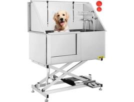 Banheira de Aço Inoxidável Profissional para Animais de Estimação com Elevação Elétrica Altura para Cães Grandes