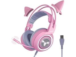 Auscultadores Pink Gaming For Pc Ps4 Laptop: 7.1 Virtual Surround Sound Detachable Cat Ear