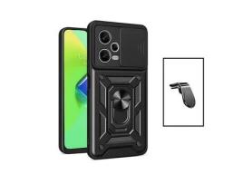 Kit Suporte de Carro Magnético L + Capa de Proteção Militar Magnética Janela Deslizante para Xiaomi Poco X5 Preto GIFT4ME