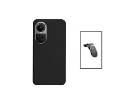 Kit Suporte de Carro Magnético L Capa Proteção Traseira Silicone para Oppo Reno10 Pro Preto
