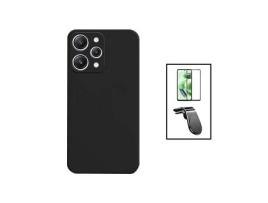 Kit Película de Vidro Temperado Gorilasglass + Capa Proteção Traseira Silicone + Suporte de Carro Magnético L para Xiaomi Redmi 12 Preto GIFT4ME
