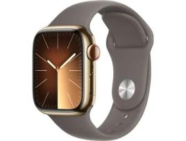 Pré-venda APPLE Watch Series 9 GPS+Cellular 41 mm Aço Inoxidável Dourado com Bracelete Desportiva Barro (Tamanho: S/M)