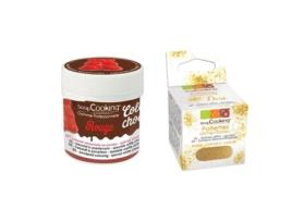 Corante Alimentar Solúvel em Gordura Vermelho + Purpurina Dourada Scrapcooking