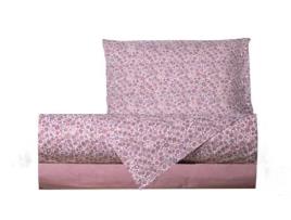 Conjunto de Lençóis com Estampa Fantasia 100% Algodão Feito na Itália Cama Individual Flores Rosa