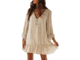 Vestido de Mulher FYY Solto Longa Bege (L)