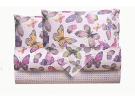 Conjunto de Lençol com Estampa Fantasia 100% Algodão Made In Italy Cama de Casal Butterfly