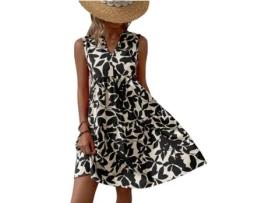 Vestido de Mulher FYY Solto Decote V Preto (XL)