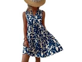 Vestido de Mulher FYY Solto Decote V Azul (M)